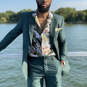 Trajes <span class=keywords><strong>de</strong></span> verano para hombre, chaqueta <span class=keywords><strong>de</strong></span> manga larga con doble botonadura y pantalones cortos, <span class=keywords><strong>traje</strong></span> diario informal para <span class=keywords><strong>novio</strong></span> <span class=keywords><strong>de</strong></span> boda, color verde oscuro, 2 piezas - Product Image 4