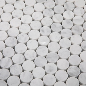 Baldosas de mosaico redondas blancas Diseño Balcón Sala de estar al aire libre Penny Mosaic Mármol Mosaico redondo - Product Image 1