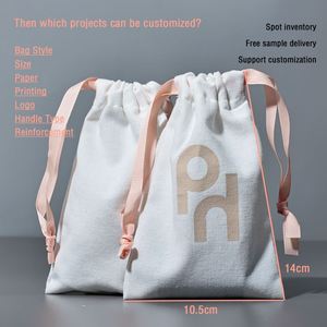 Sac à bijoux personnalisé, pochette en toile de coton biologique 100%, petit sac à cordon en coton avec logo pour l'emballage de bijoux en cadeau - Product Image 5