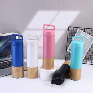 Termo de Acero Inoxidable de Doble Pared con Aislamiento, Diseño Recto, con Asa, para Regalo, Taza de Café, Botella de Agua de Bambú con Asa - Product Image 4