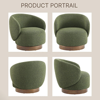 Fauteuil d'appoint pivotant moderne, fauteuil barillet rembourré en tissu performant, pieds en bois massif, mobilier modulaire pour la maison