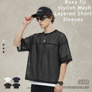 T-shirt Homme Streetwear Oversize en Polyester 240 g/m² de Haute Qualité, Maille Perforée Épaisse à Séchage Rapide – Vente en Gros - Product Image 1