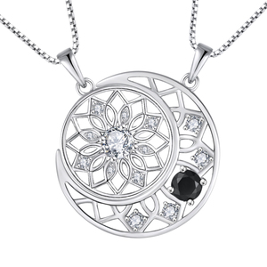 Collier Pendentif Soleil et Lune en Argent Sterling 925, Charme Céleste, Style Bouddha, Bijoux - Product Image 1