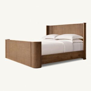 Lit d'hôtel de style américain en bois, cadre de lit King Size avec tête de lit en forme d'abri - Product Image 1