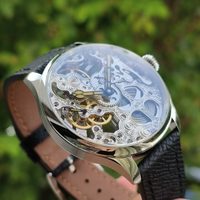 Montre mécanique manuelle de 41 mm, mouvement squelette Seagull ST3600K sans cadran, aiguilles jaune-orange, verre saphir