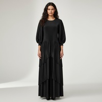 PLEAT Vente directe d'usine Nouvelles robes Commandes personnalisées acceptées Robe maxi en polyester métallisé Manches lanternes Femmes Casual Naturel