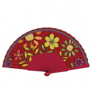 Éventail pliant portable en bambou de style chinois avec logo personnalisé, idéal pour mariages et événements, en bois, papier et tissu - Product Image 3