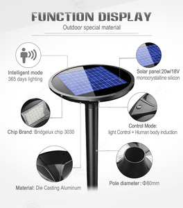 20 Watts LED Solar Garden <b>Light</b> With IP65 Die Casting Aluminum Post Top <b>Battery</b> Power Supply FL-TYD-BT1-20W Solar Garden <b>Light</b> F - Product Image 3