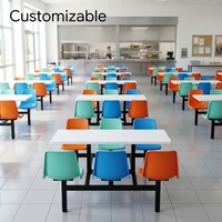 Meubles de cantine scolaire en gros, usine certifiée ISO, table de cantine robuste en fibre de verre avec chaises fixes pour l'école, approvisionnement en gros