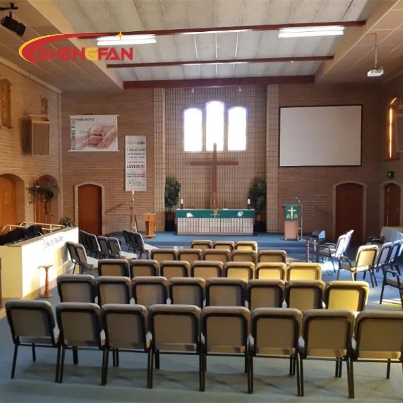 Werkslieferungen hochwertige günstige ineinandergreifende stapelbare Kirchenstühle 21 Zoll gepolsterter Metallkirchenstuhl für Konferenzen
