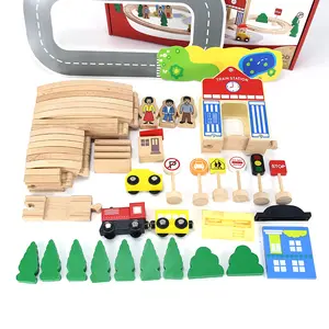 COMMIKI Children's Wooden Rail Car Toys 50 Puzzle Pieces Assembled Thomas Train Great Adventure Figure 8 Rail Train