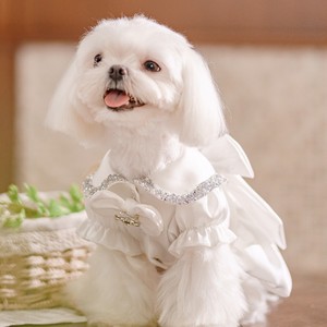 White Pet <b>Wedding</b> <b>Dress</b> With Bow And Ruffles Princess Style <b>Dog</b> Clothes For Summer Lightweight Skirt Four Seasons Polyester - Product Image 4