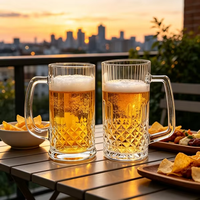 Verre à bière côtelé avec poignée, tasse à rayures verticales épaissie transparente de 600-800 ml pour bars et tables de fête
