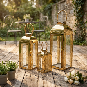 Porte-bougie en métal plaqué or de luxe moderne, lanternes design pour la décoration de la maison et des hôtels - Product Image 3
