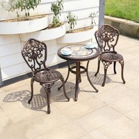 Ensemble de table et de chaises en aluminium moulé blanc pour l'extérieur, petit ensemble de café et de salle à manger, décontracté, en aluminium, imperméable, résistant aux UV, pour la cour, le jardin