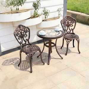 White Outdoor Cast Aluminum <strong>Table</strong> Chair <strong>Small</strong> Coffee Dining Set Casual Aluminum Waterproof UV-Resistant for Courtyard Garden - Product Image 4