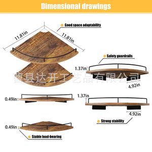Fan Shaped Solid Wood <b>Storage</b> <b>Rack</b> Wall Mounted With Guardrail <b>Kitchen</b> Spice <b>Rack</b> For Corner <b>Storage</b> Durable Multipurpose - Product Image 3