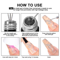 Kit de Gels Métalliques pour Nail Art, Gel de Dessin de Lignes pour French Manucure, Gel Effet Miroir UV/LED Soak-Off, Modèle GP016