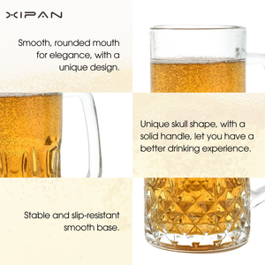 Verres à bière personnalisés avec logo, 500 ml, avec poignée, qualité alimentaire, motif diamant transparent, mug à bière classique pour bar et événements <span class=keywords><strong>de</strong></span> marque - Product Image 4