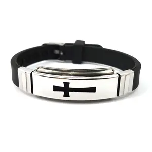 Titanium Steel Silicone Cross Fashion Bracelet for Men and Women