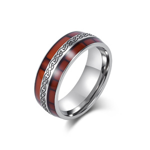 Men's <b>Titanium</b> Steel <b>Ring</b> With Wood Inlay Celtic Knot Design Antique Silver Finish Everyday Wear Jewelry - Product Image 5