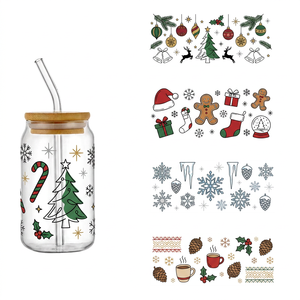 Autocollant DTF UV personnalisé de qualité supérieure pour Noël, motif flocon de neige et arbre, pour gobelets, verres et bouteilles - Product Image 1