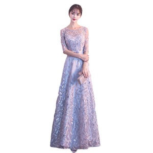 Elegant Evening Gown O-Neck A-Line 3D Floral Print Long Dress For Banquets Silver Grey Champagne Color - Product Image 5