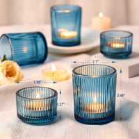 Lot de pots à bougies cylindriques en verre faits à la main, écologiques, bleus, côtelés, pour bougies votives et bougies chauffe-plat, pour la maison, Noël, Pâques