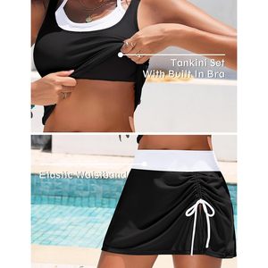 Traje de baño tankini de dos piezas para mujer con falda, control de abdomen, vestido de baño modesto, negro, talla M - Product Image 4