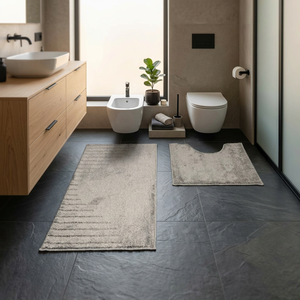 Juego de alfombrillas de baño abstractas Joy Gray, alfombra lavable antideslizante, 57x100 + 57x50 cm - Product Image 4