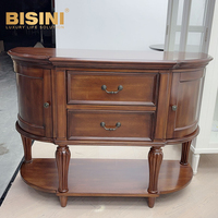 Console en bois de style américain classique avec tiroirs de rangement, meuble sculpté vintage pour salon, couloir ou entrée