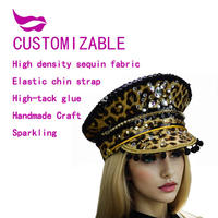 Chapeau de Capitaine à Paillettes Imprimé Léopard avec Strass pour Enterrement de Vie de Jeune Fille, Festival Burning Man, Fait Main, Style Punk Rave Coachella, Vente Directe Usine