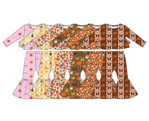 Conjuntos de Ropa de Boutique al por Mayor para Hermanas: Pantalones Acampanados Casuales de Otoño con Lazos de Calabaza para Niñas Pequeñas, 2 Piezas - Product Image 2