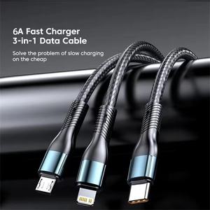 Cable <span class=keywords><strong>USB</strong></span> Tipo C 3 en 1 de 6A y 120W, Cable de Carga Rápida para Teléfono, Cable de Datos para iPhone, Samsung, Xiaomi, <span class=keywords><strong>Huawei</strong></span>, Cable <span class=keywords><strong>Micro</strong></span> <span class=keywords><strong>USB</strong></span> de Carga Rápida - Product Image 2