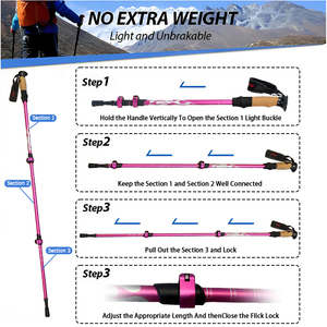 Bâton de ski réglable portable en alliage d'aluminium 7075/6061 pour la randonnée <span class=keywords><strong>nordique</strong></span>, la randonnée et l'escalade - Product Image 4