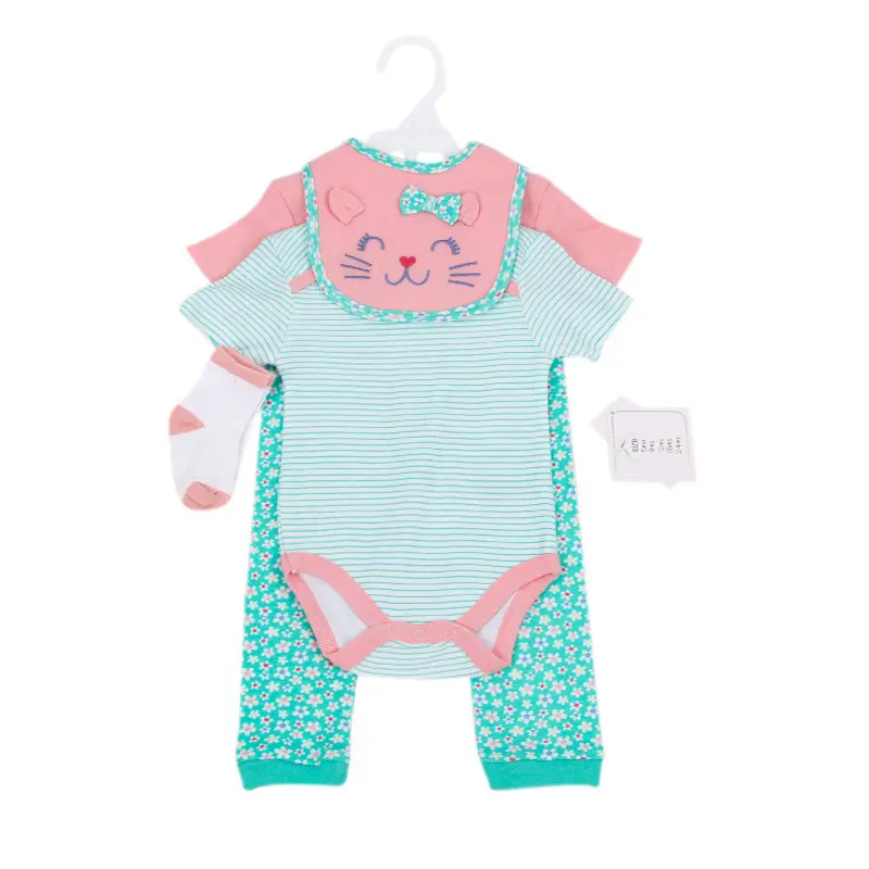 女の赤ちゃんアニマルプリント5ピースコットンロンパースパンツビブソックス新生児服プリンセスガールズジャンプスーツパジャマベビーTシャツ