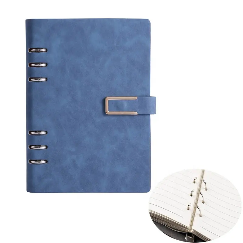 A5 PU Leather Notebook,Loose-leaf Memo Notebook with 6-Ring Binder, 100 Sheets