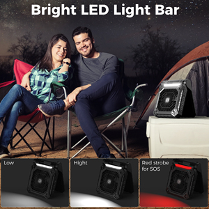 Quạt cắm trại năng lượng mặt trời LED 2025, sạc USB/pin, nhựa, dùng ngoài trời, cho nhà, xe hơi, khách sạn, xe RV, ba tốc độ, tích hợp pin dự phòng khẩn cấp - Product Image 5