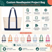 Sac fourre-tout en toile crème personnalisé avec bordure bleu marine, poche avant transparente, réutilisable, robuste, pour les courses