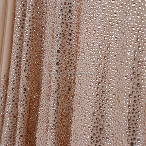 FB012 Factory New Design Tight <strong>Rhinestone</strong> <strong>Fabric</strong> Shiny Peach <strong>Crystal</strong> Tulle <strong>Fabric</strong> - Product Image 5