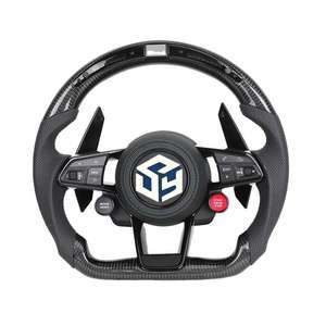Volante Deportivo con Botón de Encendido, en Cuero y Fibra de Carbono, con LED, para Audi R8 A4 A5 A6 A7 RS3 RS6 RS7 C7 C8 B9 B9.5 <span class=keywords><strong>S3</strong></span> SQ5 Q3 Q7 Q8 - Product Image 2