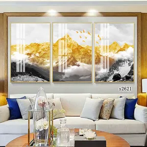 3 панели золотая гора со снегом роскошное настенное Искусство Холст фотопечать пейзаж масляная живопись для домашнего декора