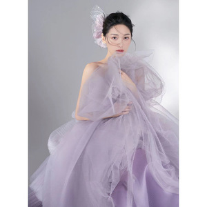 High End Wedding Dress Purple Tulle Ball Gown Strapless Empire Waistline Portrait Photography Gown - Product Image 2