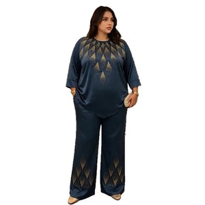 Ensemble en satin orné de strass thermocollés, coupe ample et couvrante, pour femmes grandes tailles, style transfrontalier Europe-Amérique - Product Image 5