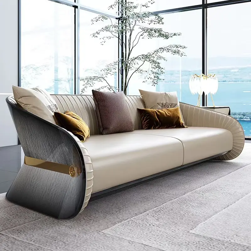 Nội thất phòng khách sang trọng 1 + 2 + 3 kết hợp sofa da biệt thự sang trọng hiện đại ánh sáng kết hợp