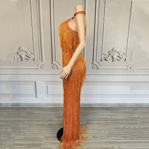 Novance Y4524 Prodotti in Dropshipping, Eleganti Abiti da Cerimonia Arancioni con Nappe, Lussuosi ed Eleganti Abiti da Gala Sexy con Aperture per Donne - Product Image 5