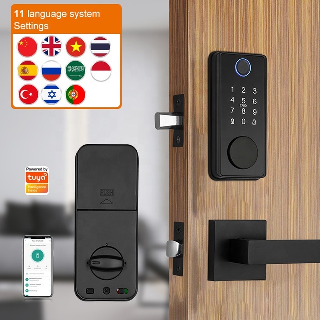 Tuya Auto Fingerprint Password Smart Door Lock for Wood Door Indoor 4 AA Batteries Door Knob Memory Card Cloud Deadbolt App