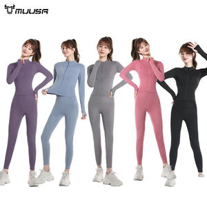 Completo Sportivo da <span class=keywords><strong>Donna</strong></span> <span class=keywords><strong>Aderente</strong></span> e Traspirante per Esterni, Tinta Unita, Attillato per Yoga e Fitness - Product Image 1