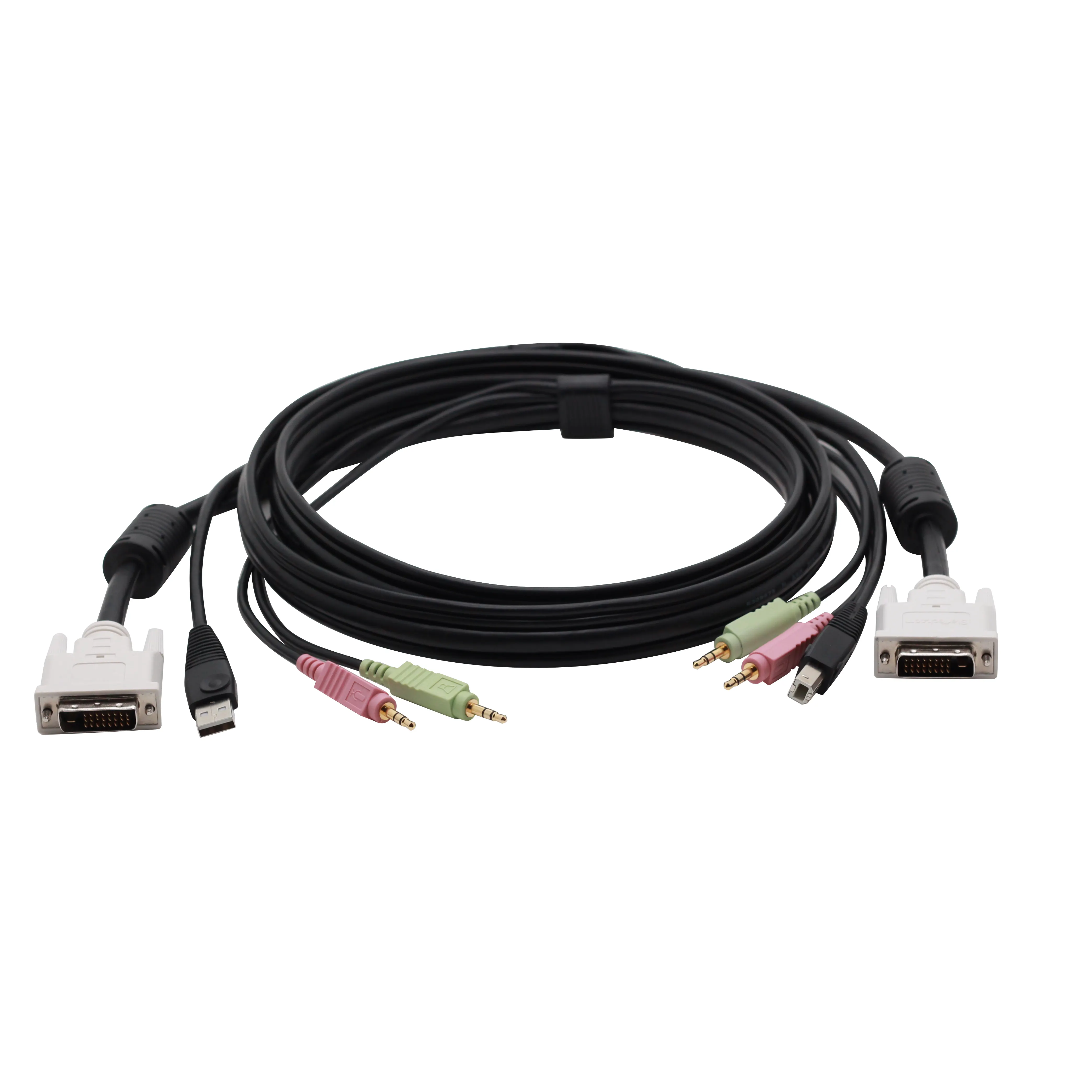 Cabo compatível com projetor de computador, 4 em 1, DVI-I usb kvm vga cabo compatível com 3.5mm, 3 haste, vídeo e áudio banhado a ouro