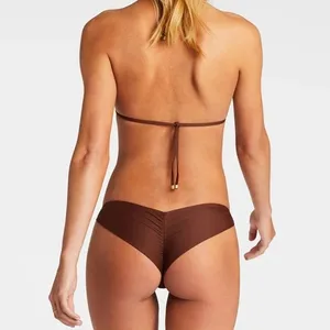 Tái Chế RPET Vải OEM Thiết Kế Bikini Liền Mạch Reversible Ruched Trở Lại Brazil Cắt Bikini Dưới